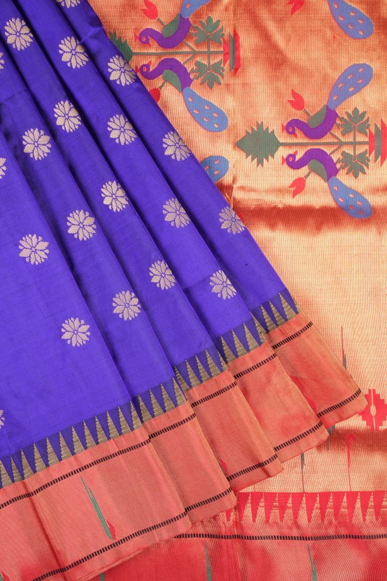 Azure Blue Kanchipuram Silk Sarees with Gold Zari Buttis (small Dots Or Motifs) view 1