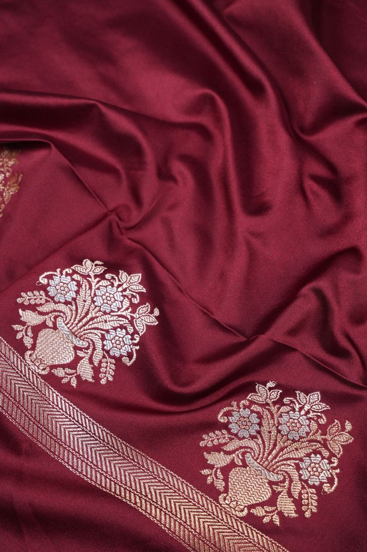 Berry Red Banaras Sarees with Gold Zari Buttis (small Dots Or Motifs) view 3