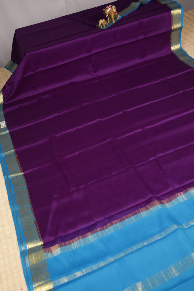 Viola Purple Mysore Silk with Without Zari Zari Plain view 2
