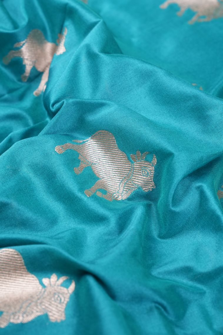 Arctic Blue Banaras Sarees with Gold Zari Buttis (small Dots Or Motifs) view 4