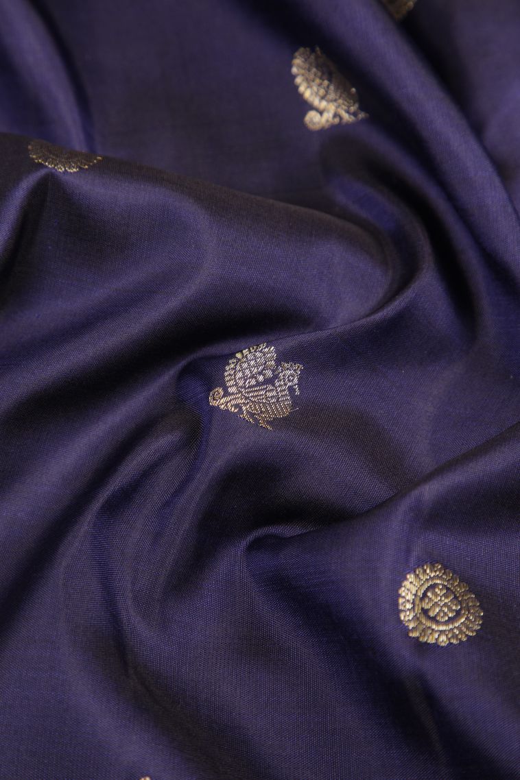 Berry Blue Kanchipuram Silk Sarees with Gold Zari Buttis (small Dots Or Motifs) view 4