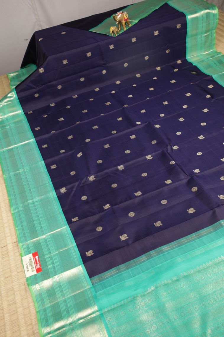 Berry Blue Kanchipuram Silk Sarees with Gold Zari Buttis (small Dots Or Motifs) view 2
