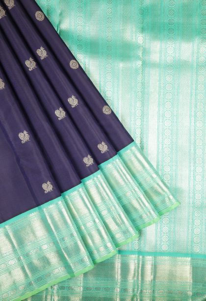 Berry Blue Kanchipuram Silk Sarees with Gold Zari Buttis (small Dots Or Motifs)