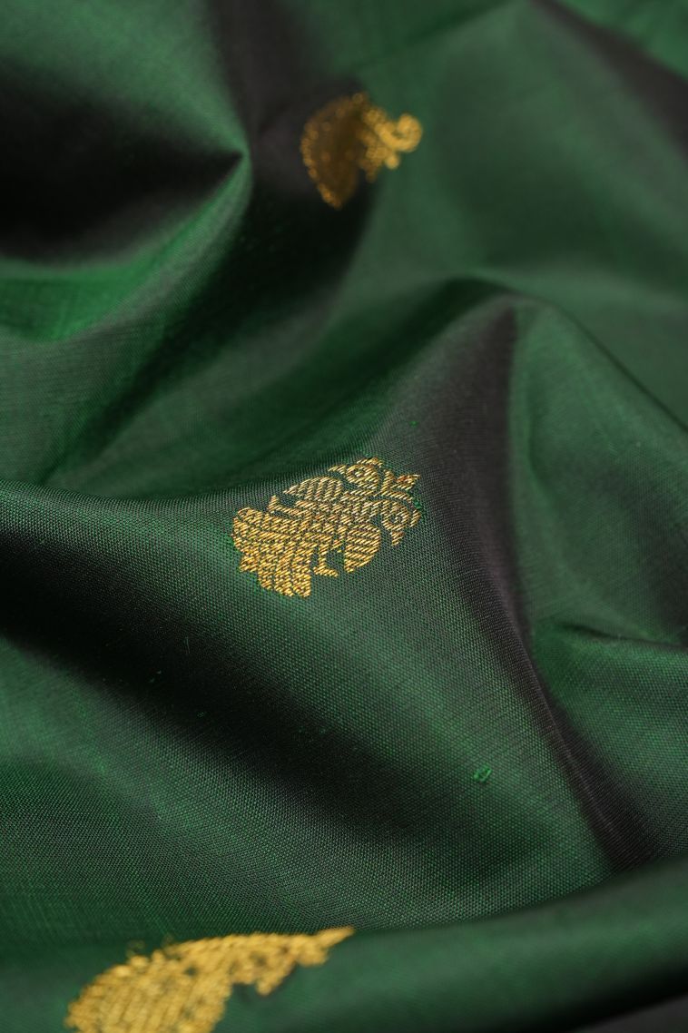 Basil Green Kanchipuram Silk Sarees with Gold Zari Buttis (small Dots Or Motifs) view 4