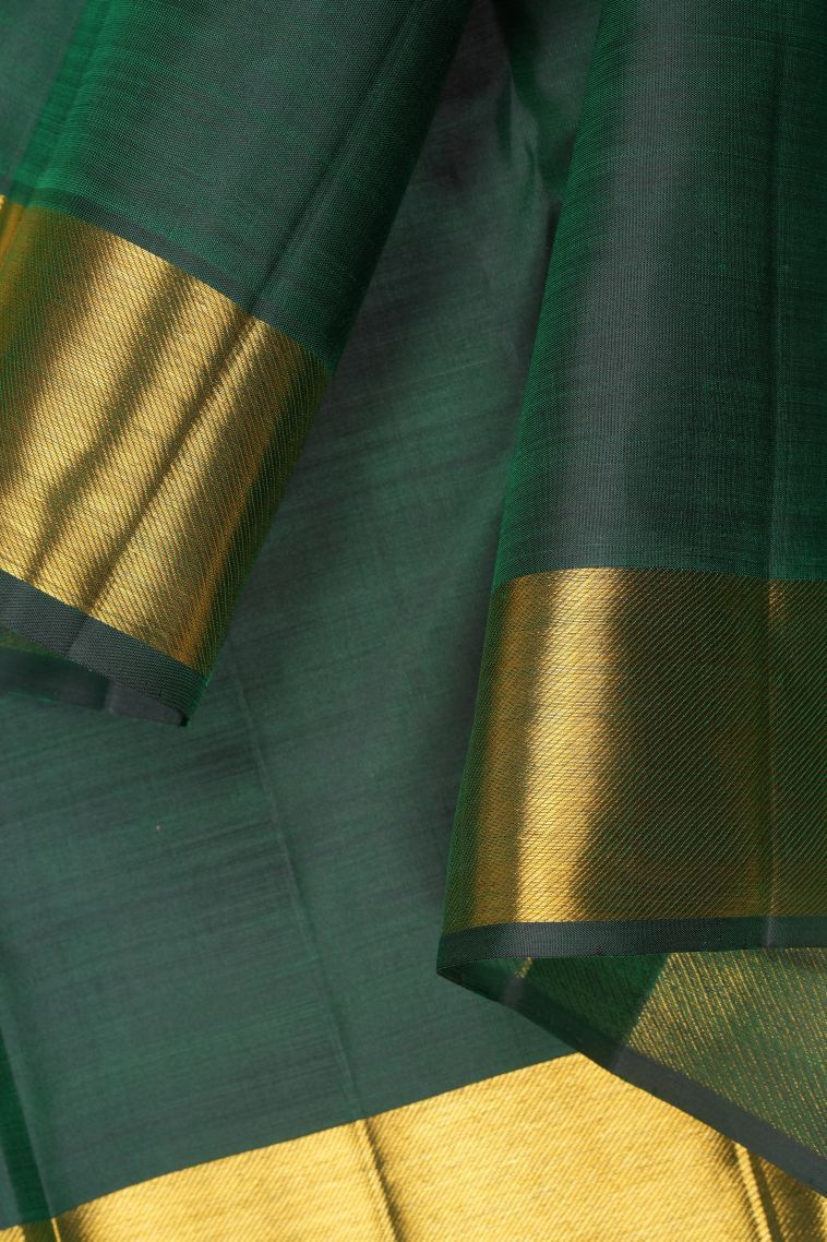 Bottle Green Kanchipuram Silk Sarees with Gold Zari Checks view 3