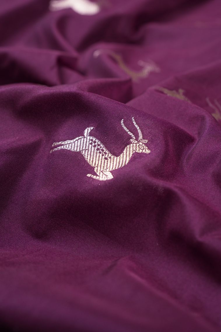 Bosenberry Purple Banaras Sarees with Gold Zari Buttis (small Dots Or Motifs) view 4