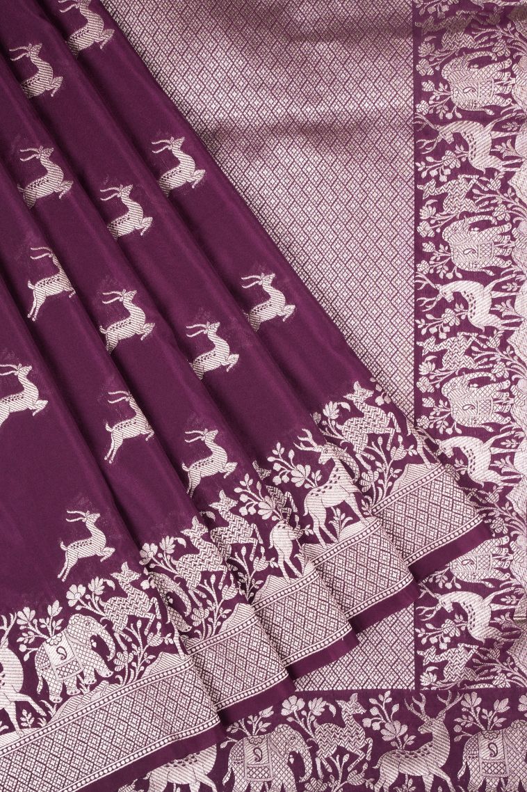 Bosenberry Purple Banaras Sarees with Gold Zari Buttis (small Dots Or Motifs) view 1