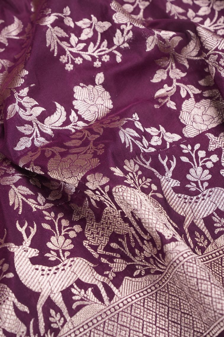 Bosenberry Purple Banaras Sarees with Gold Zari Buttis (small Dots Or Motifs) view 3