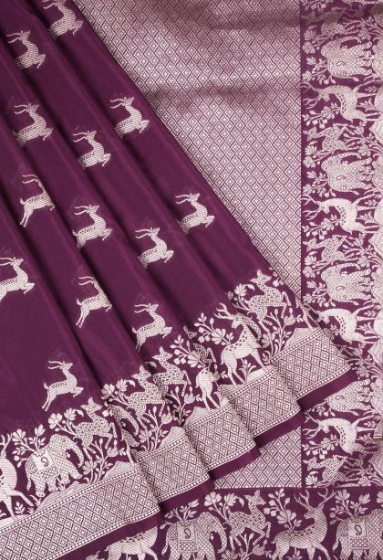 Bosenberry Purple Banaras Sarees with Gold Zari Buttis (small Dots Or Motifs)