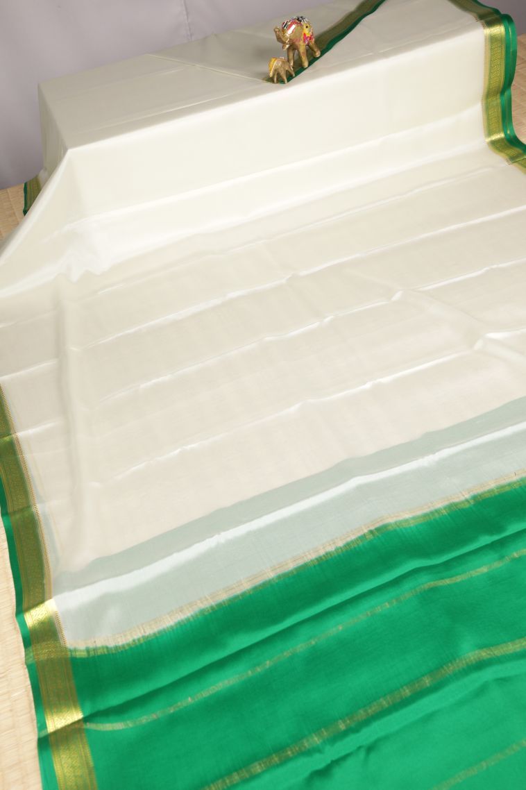 Pearl White Mysore Silk with Without Zari Zari Plain view 2