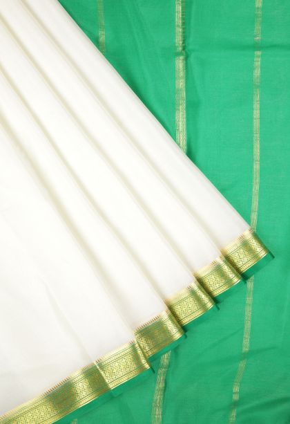 Pearl White Mysore Silk with Without Zari Zari Plain