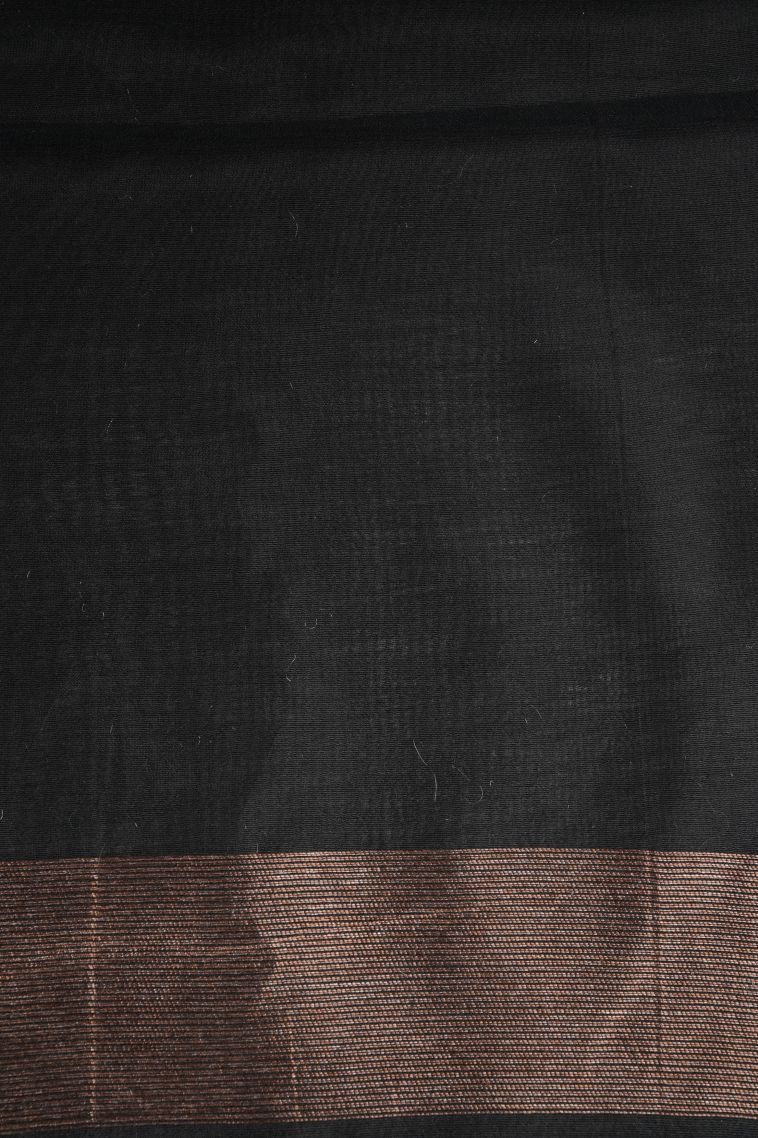 Asphalt Black Tussar Saree with Silver Zari Floral Patterns view 3