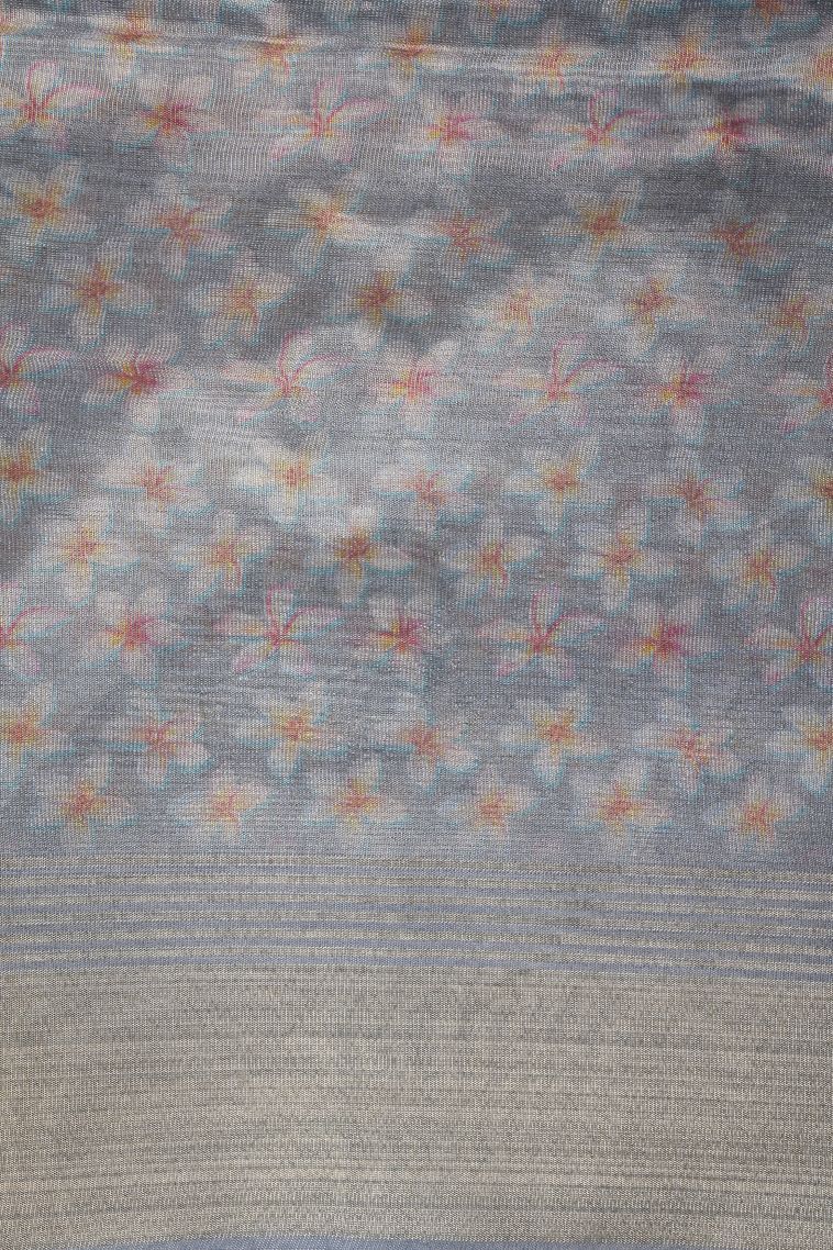 Lapis Blue Tussar Saree with Without Zari Zari Floral Patterns view 3