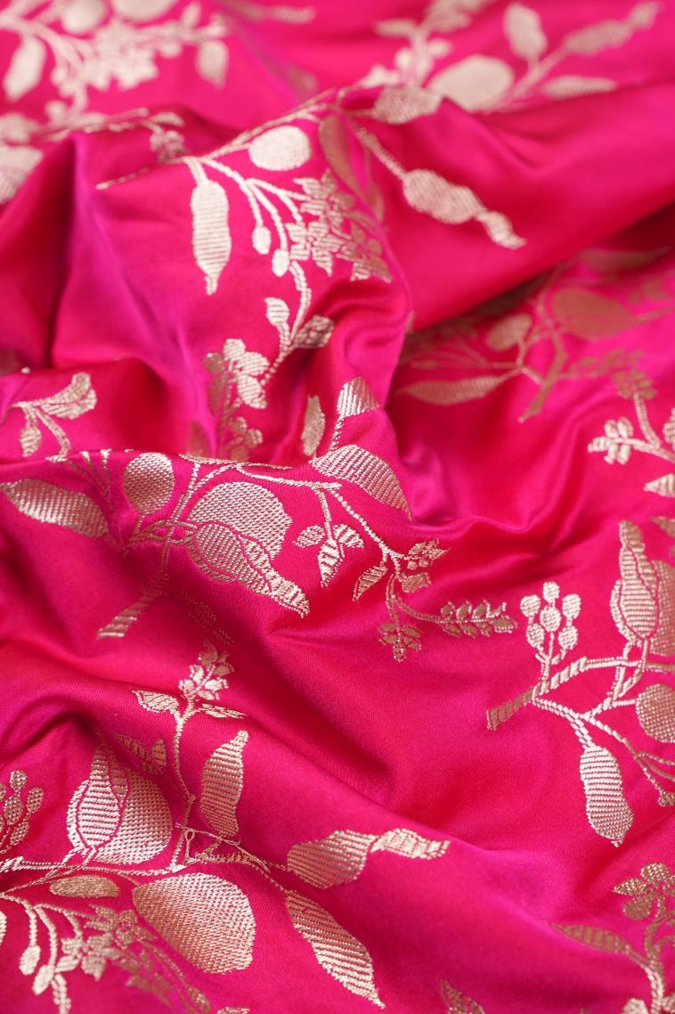 Magenta  Pink Banaras Sarees with Silver Zari Floral Patterns view 4