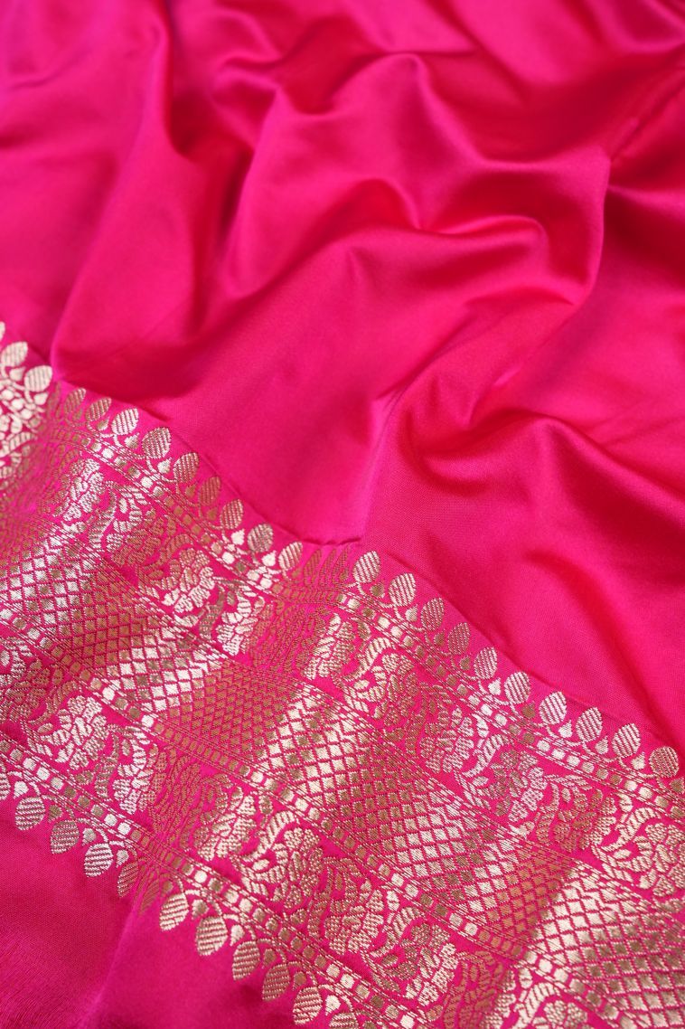 Magenta  Pink Banaras Sarees with Silver Zari Floral Patterns view 3
