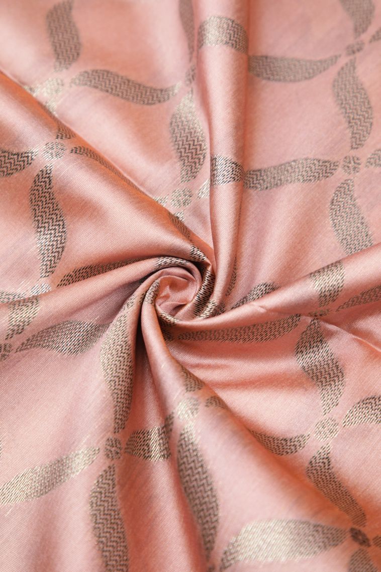 Coral Pink Tussar Saree with Without Zari Zari Floral Patterns view 4