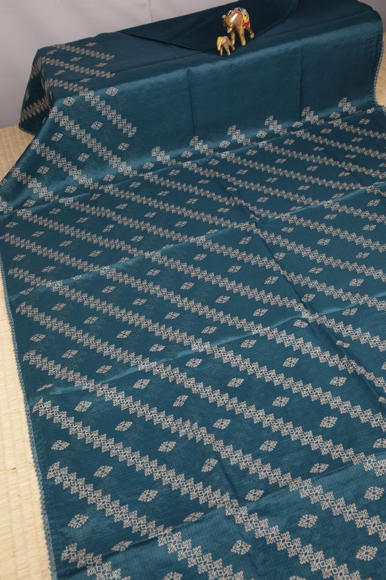 Aegean Blue Organza Saree with Without Zari Zari Floral Patterns view 2