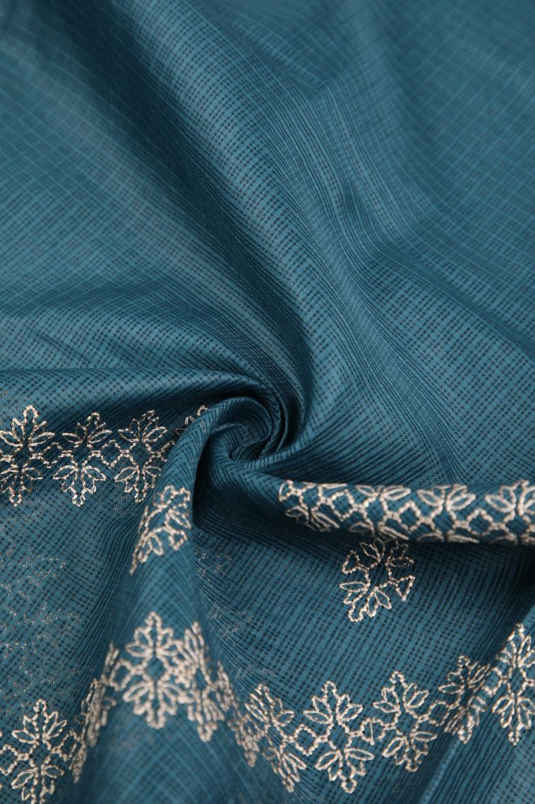 Aegean Blue Organza Saree with Without Zari Zari Floral Patterns view 4