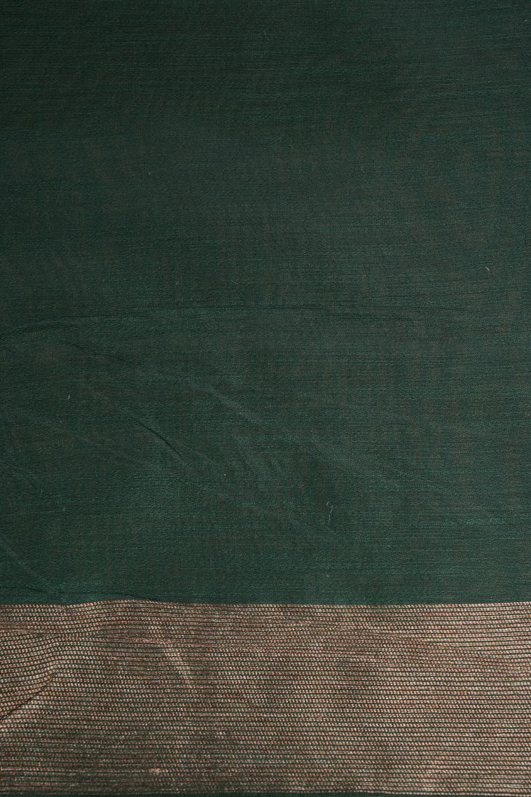 Basil Green Tussar Saree with Silver Zari Floral Patterns view 3