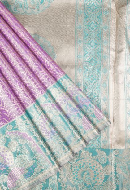 Periwinkle Purple Tissue Silk Sarees with Copper Zari Floral Patterns