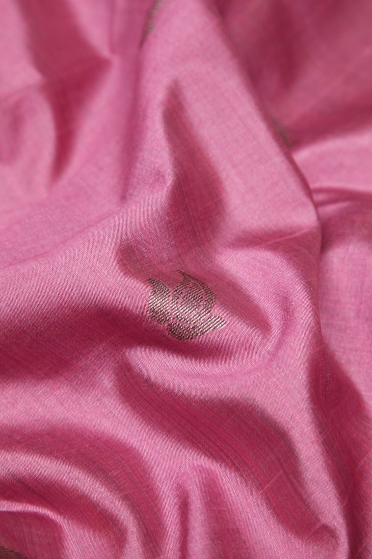 Ballet Pink Tussar Saree with Bronze Zari Buttis (small Dots Or Motifs) view 4