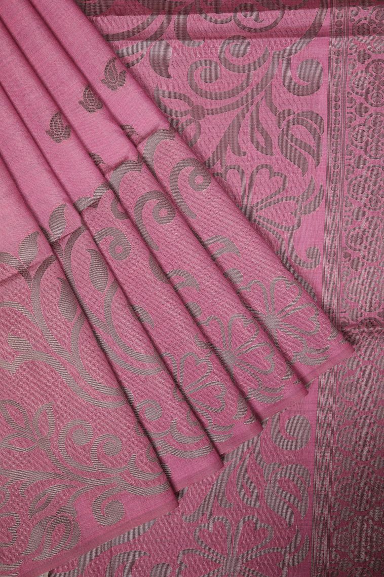 Ballet Pink Tussar Saree with Bronze Zari Buttis (small Dots Or Motifs) view 1