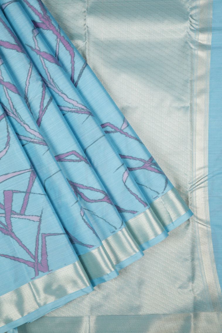 Arctic Blue Soft Silk Sarees with Without Zari Zari Geometric Shapes view 1