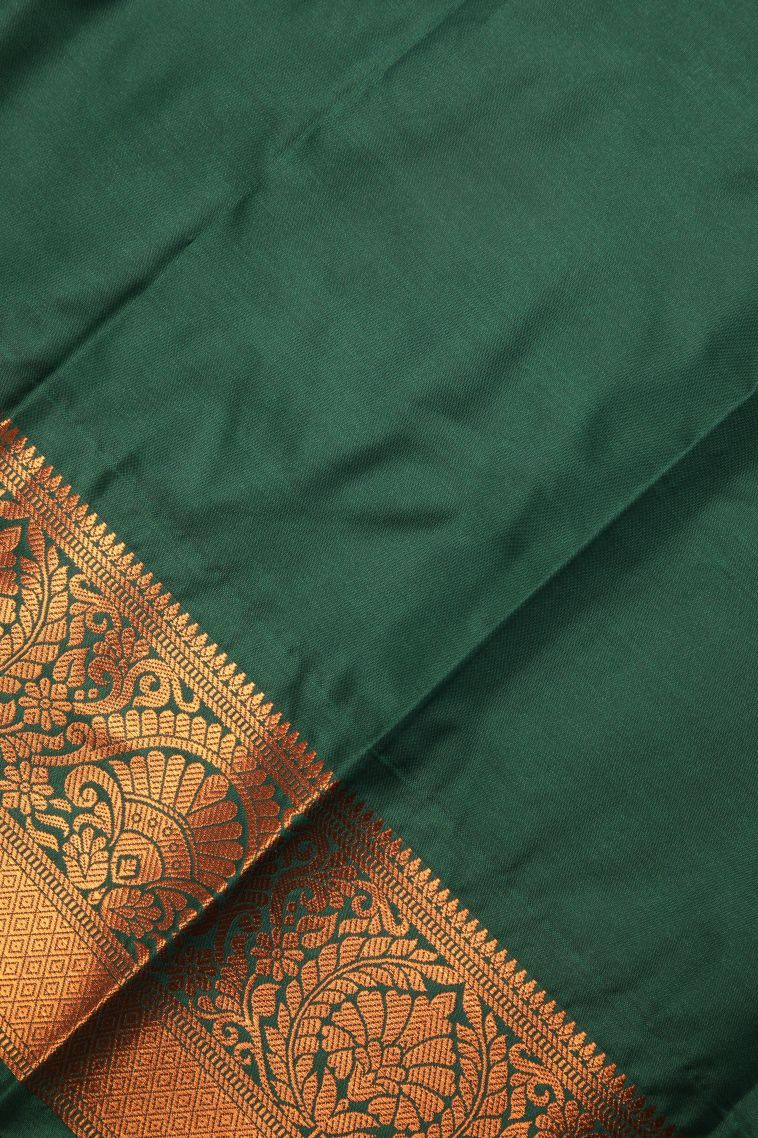 Lime Green Visiri Madippu Silk Sarees with Copper Zari Buttis (small Dots Or Motifs) view 3