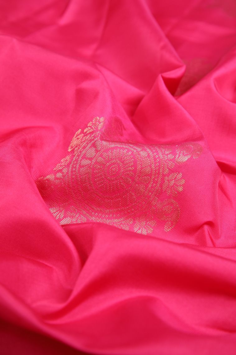 Hot Pink Soft Silk Saree with Copper Zari Buttis (small Dots Or Motifs) view 4