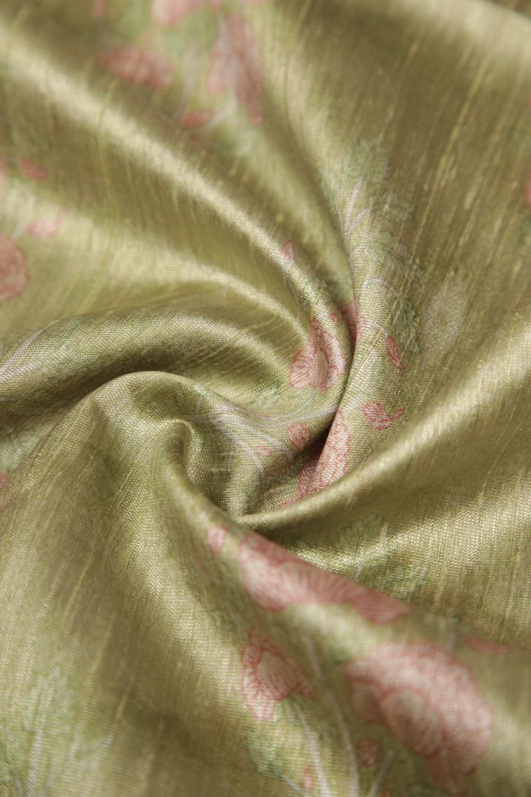 Lime Green Tussar Saree with Without Zari Zari Floral Patterns view 4