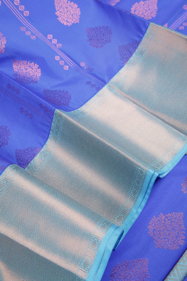 Lapis Blue Visiri Madippu Silk Sarees with Copper Zari Buttis (small Dots Or Motifs) view 4