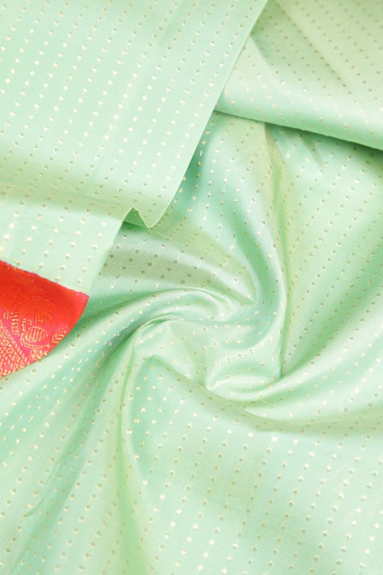 Mint Green Kanchipuram Silk Sarees with Gold Zari Stripes view 4