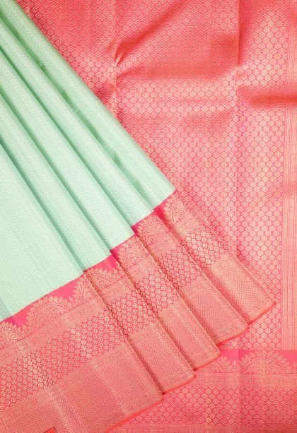 Mint Green Kanchipuram Silk Sarees with Gold Zari Stripes