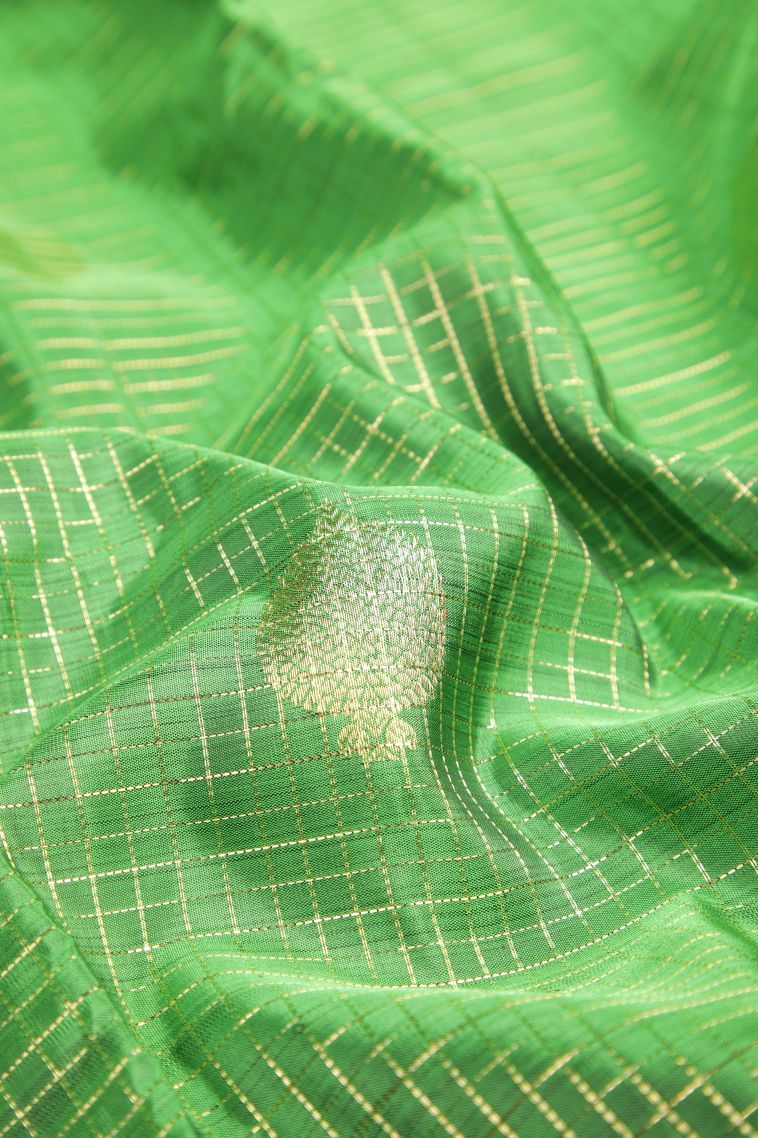 Juniper Green Kanchipuram Silk Sarees with Gold Zari Checks view 4