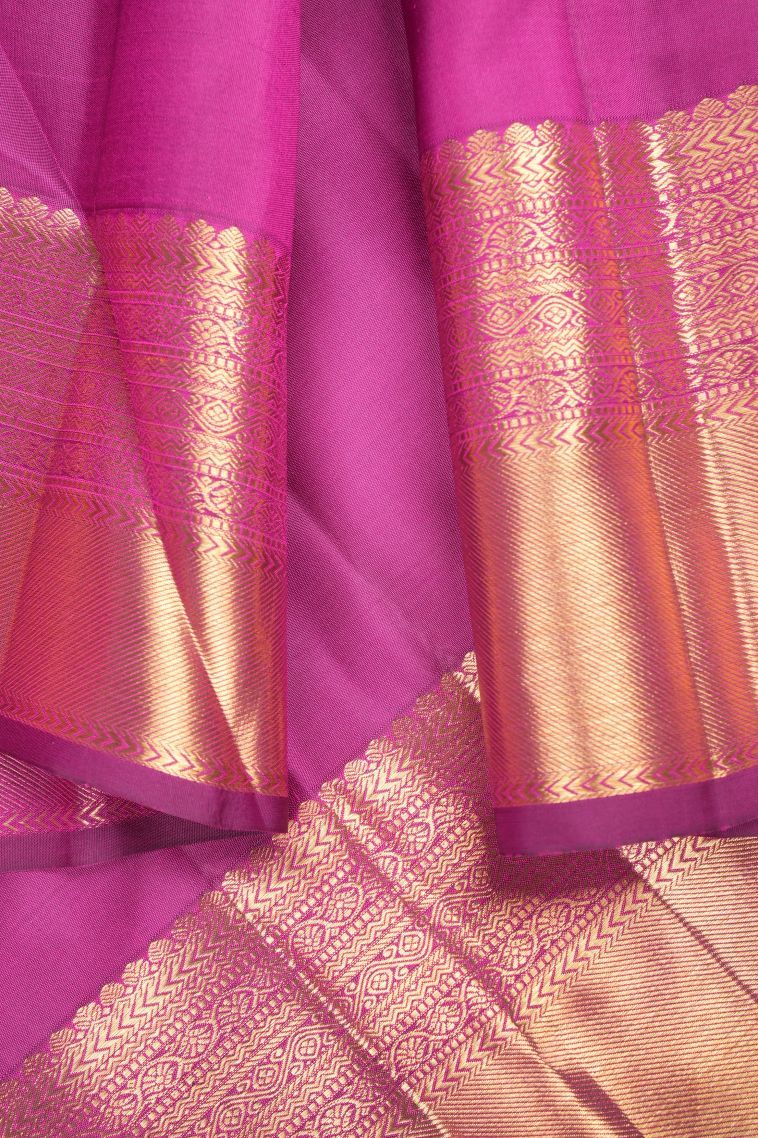 Magenta Purple Kanchipuram Silk Sarees with Gold Zari Floral Patterns view 3