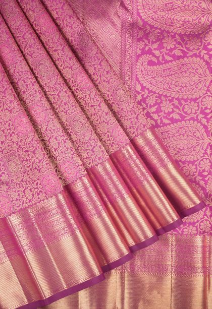 Magenta Purple Kanchipuram Silk Sarees with Gold Zari Floral Patterns