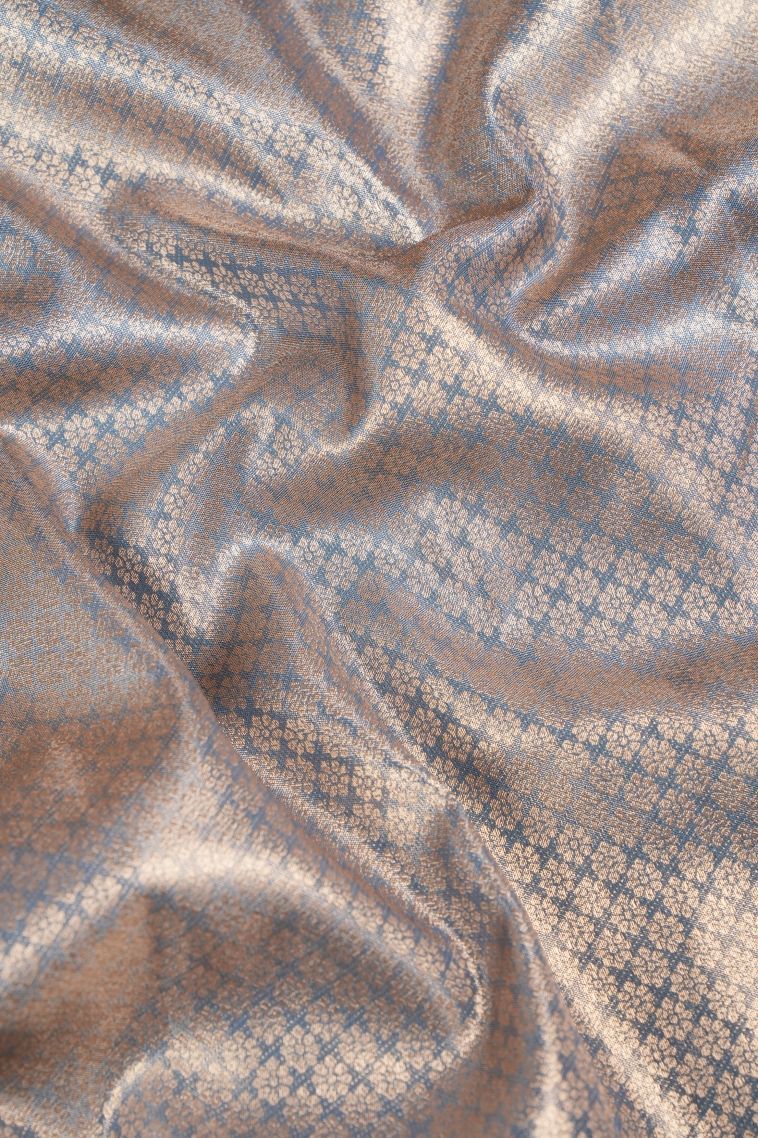 Bubblegum Pink Tissue Silk Sarees with Copper Zari Floral Patterns view 3