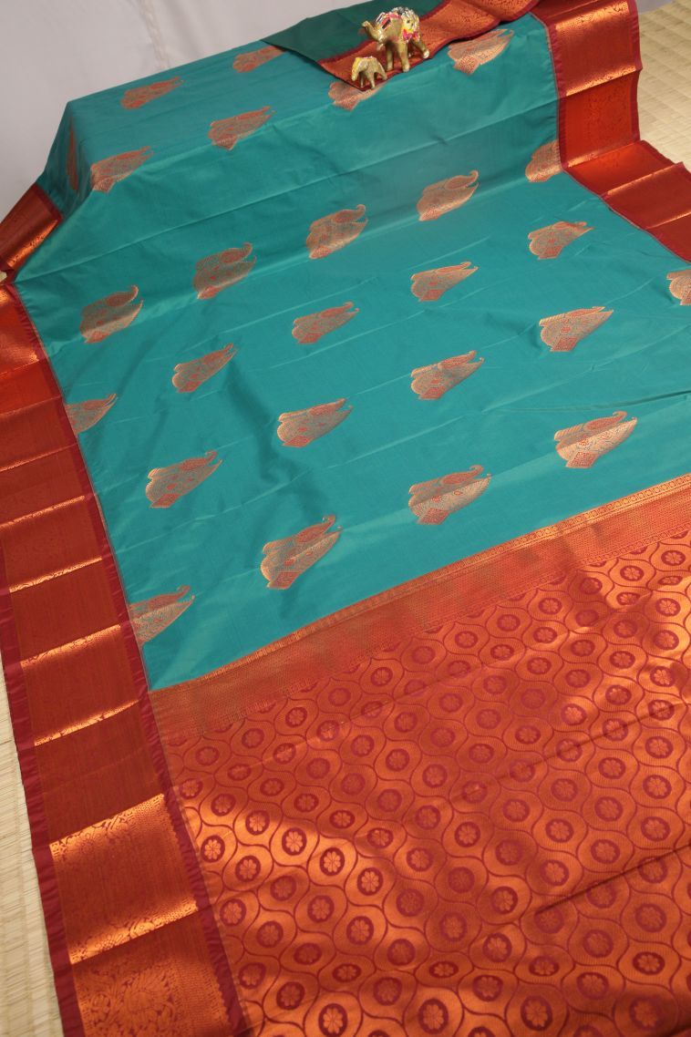 Sub Color Visiri Madippu Silk Sarees with Copper Zari Buttis (small Dots Or Motifs) view 2