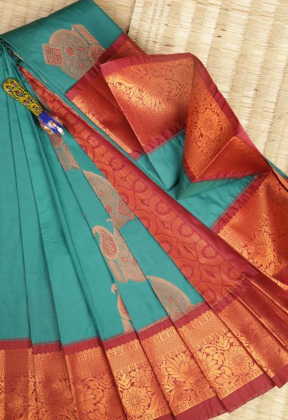 Sub Color Visiri Madippu Silk Sarees with Copper Zari Buttis (small Dots Or Motifs)