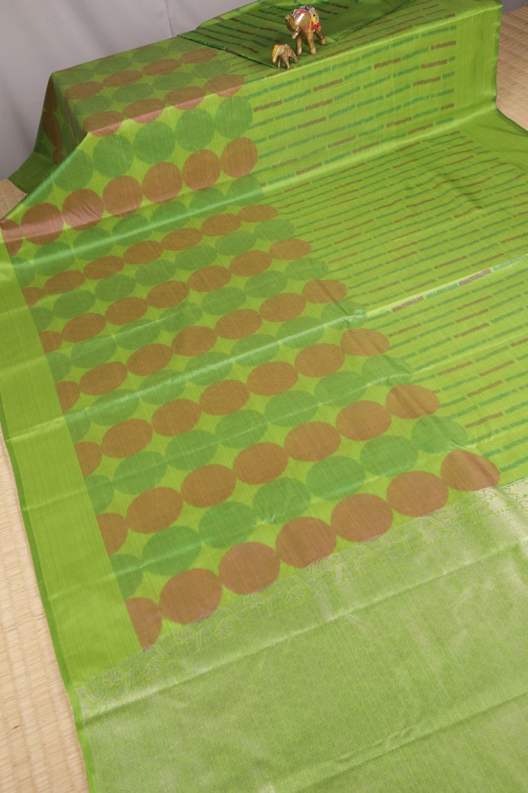 Lime Green Soft Silk Sarees with Without Zari Zari Geometric Shapes view 2
