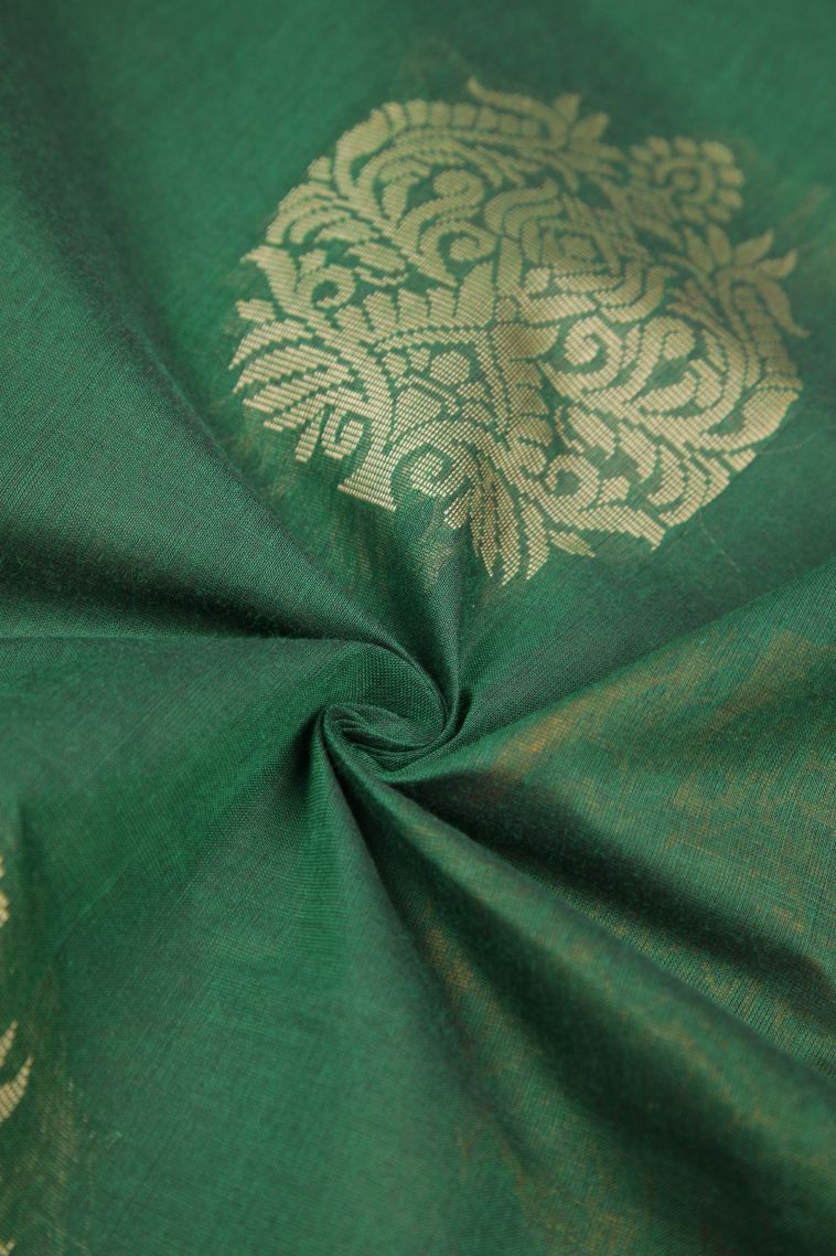 Basil Green Kovai Cotton Sarees with Without Zari Zari Buttis (small Dots Or Motifs) view 4