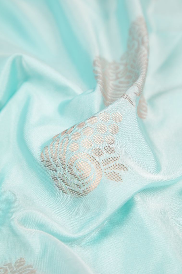 Arctic Blue Soft Silk Saree with Copper Zari Buttis (small Dots Or Motifs) view 4