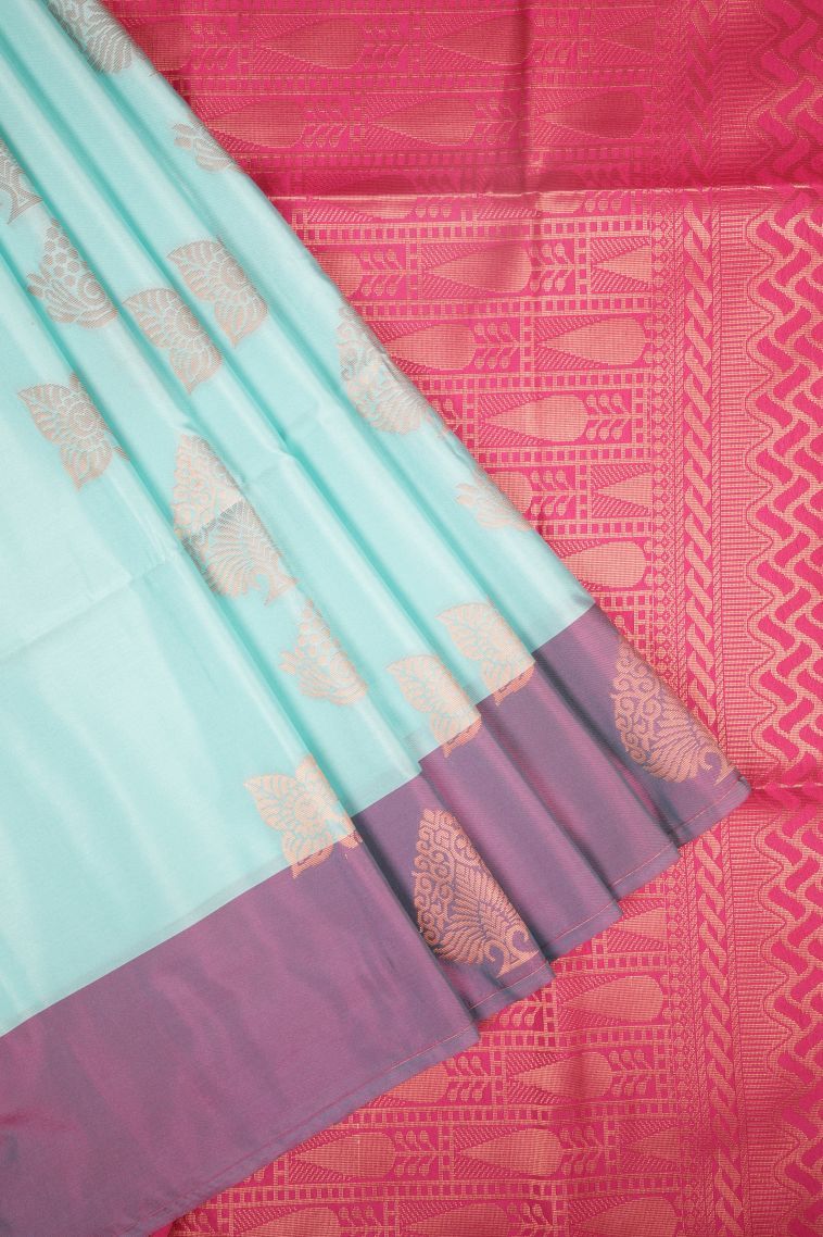 Arctic Blue Soft Silk Saree with Copper Zari Buttis (small Dots Or Motifs) view 1