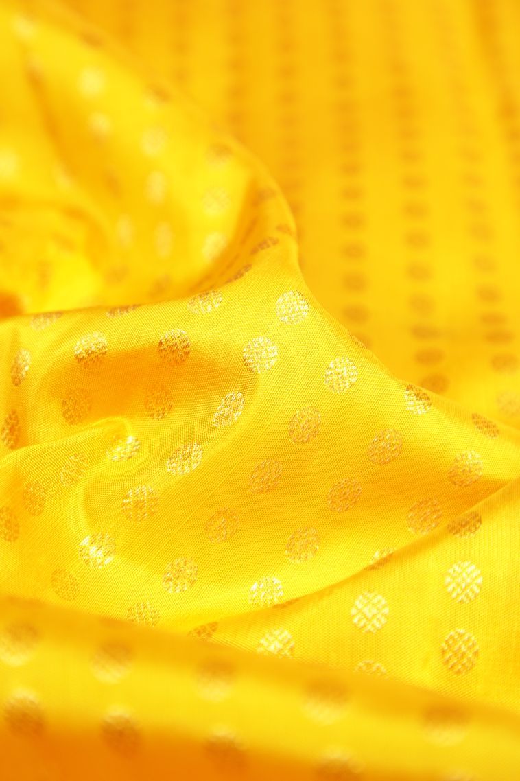 Lemon Yellow Kanchipuram Silk Sarees with Gold Zari Buttis (small Dots Or Motifs) view 4