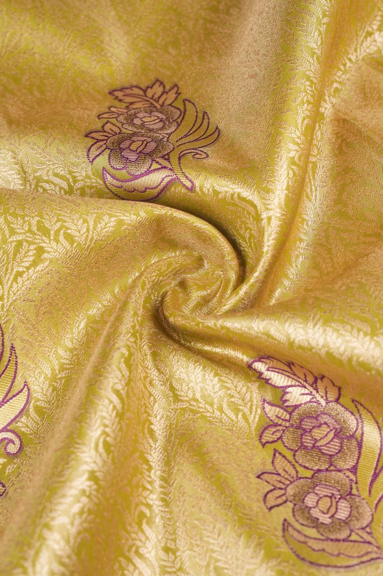 Gold Tissue Silk Sarees with Copper Zari Floral Patterns view 4