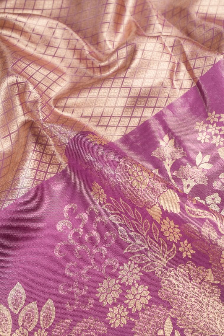 Gold Tissue Silk Sarees with Copper Zari Floral Patterns view 3
