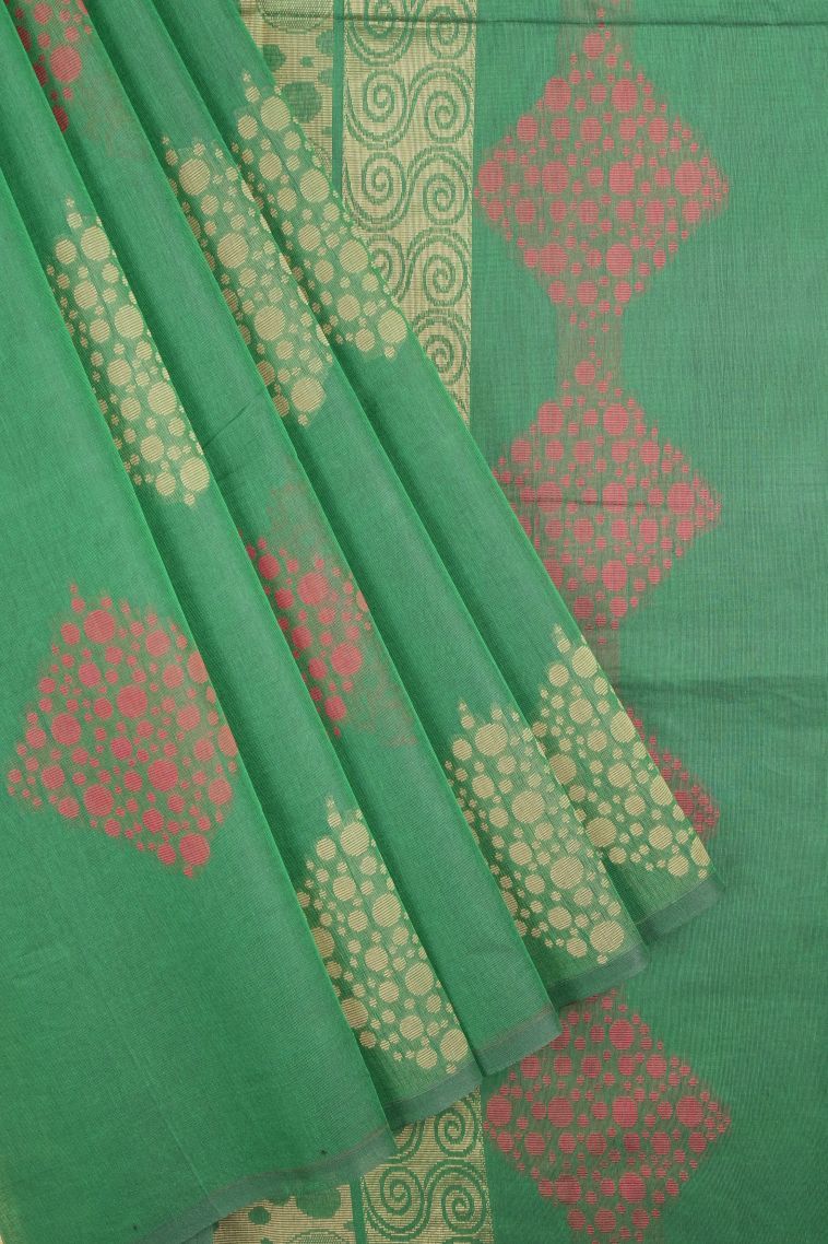 Emerald Green Kovai Cotton Sarees with Without Zari Zari Buttis (small Dots Or Motifs) view 1
