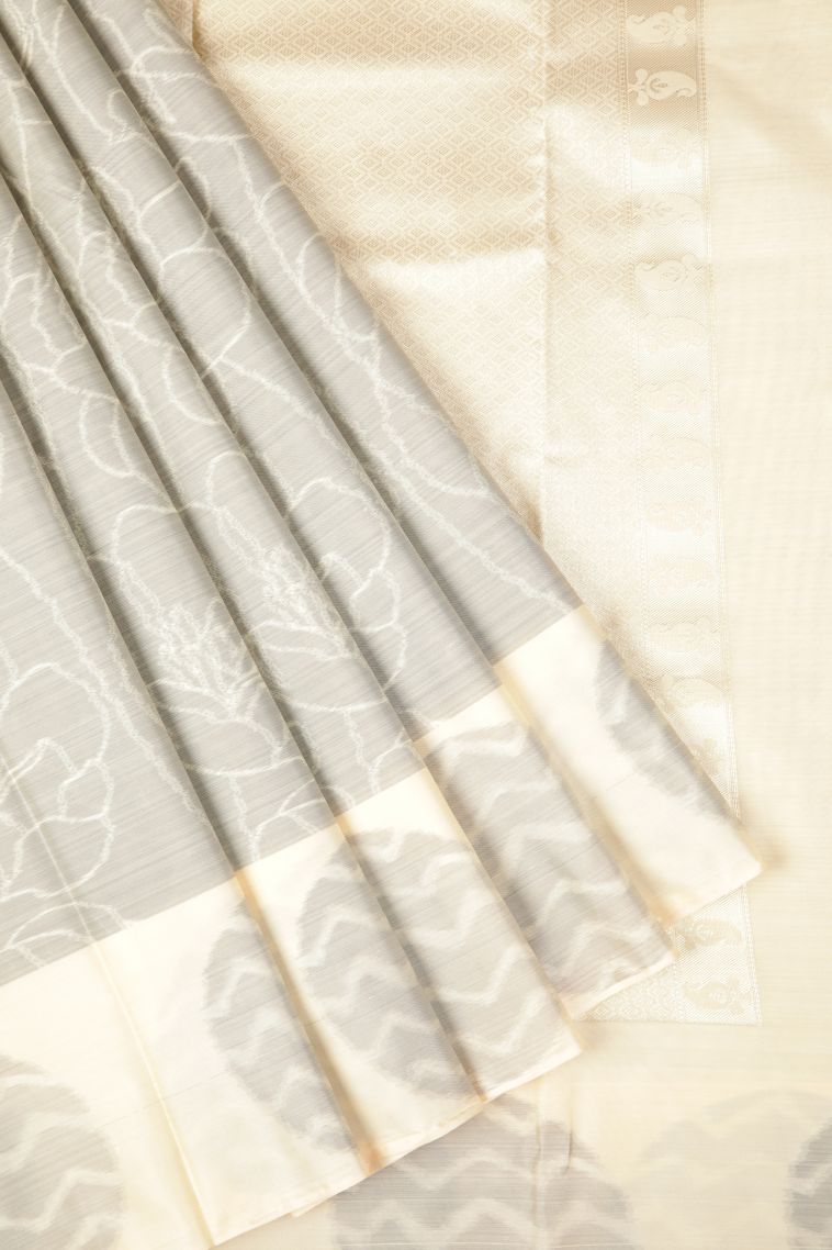 Gray Black Soft Silk Sarees with Without Zari Zari Floral Patterns view 1