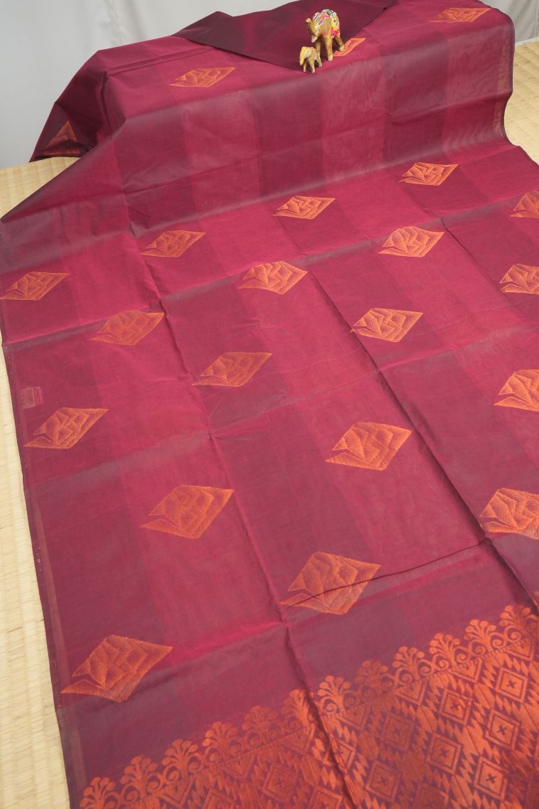Magenta Purple Kovai Cotton Sarees with Without Zari Zari Buttis (small Dots Or Motifs) view 2