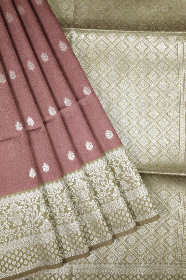 Tawny Brown Tussar Saree with Bronze Zari Buttis (small Dots Or Motifs) view 1